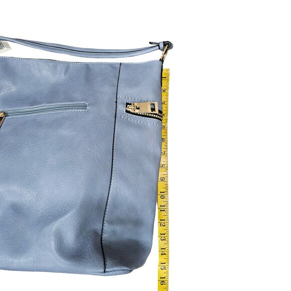 LeMiel Vegan Leather Blue 15" x 16" tote Shoulder Bag - Picture 11 of 12